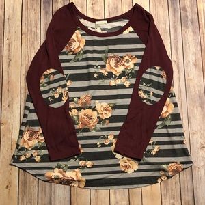 Plus size striped floral tee